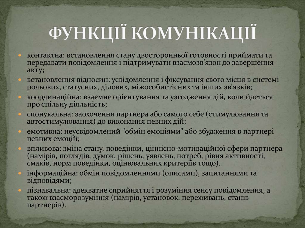 ФУНКЦІЇ КОМУНІКАЦІЇ