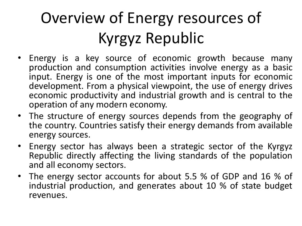 Overview of Energy resources of Kyrgyz Republic