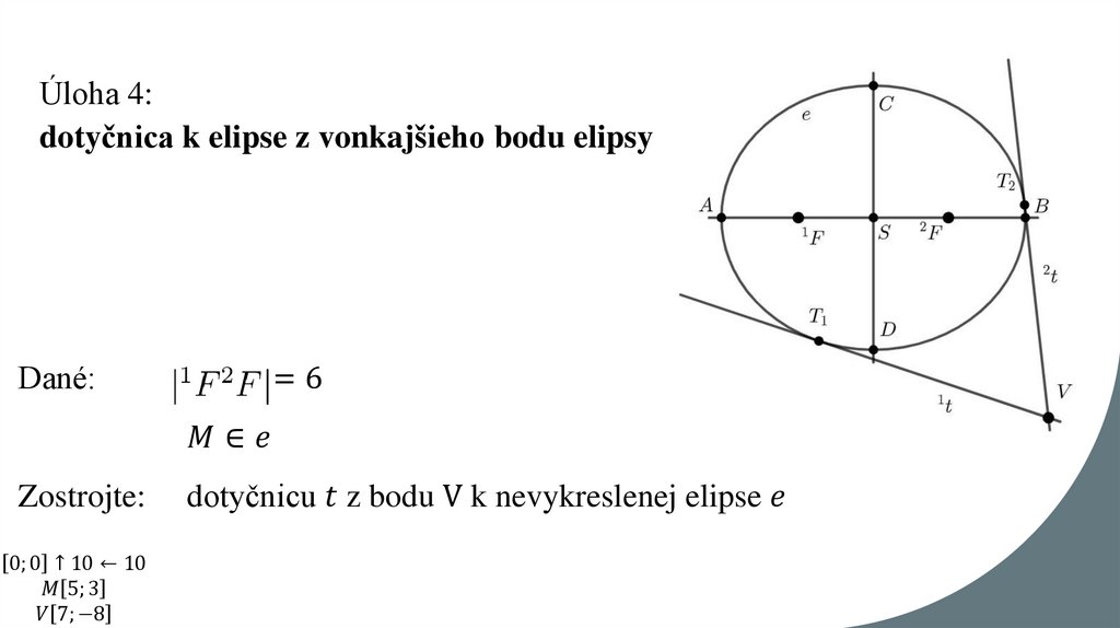 Úloha 4: dotyčnica k elipse z vonkajšieho bodu elipsy