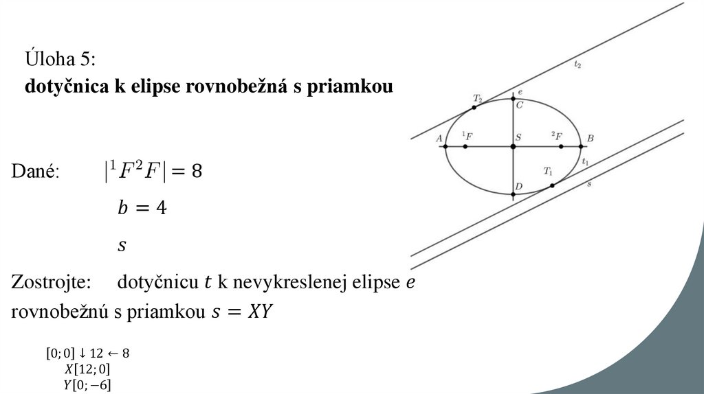 Úloha 5: dotyčnica k elipse rovnobežná s priamkou