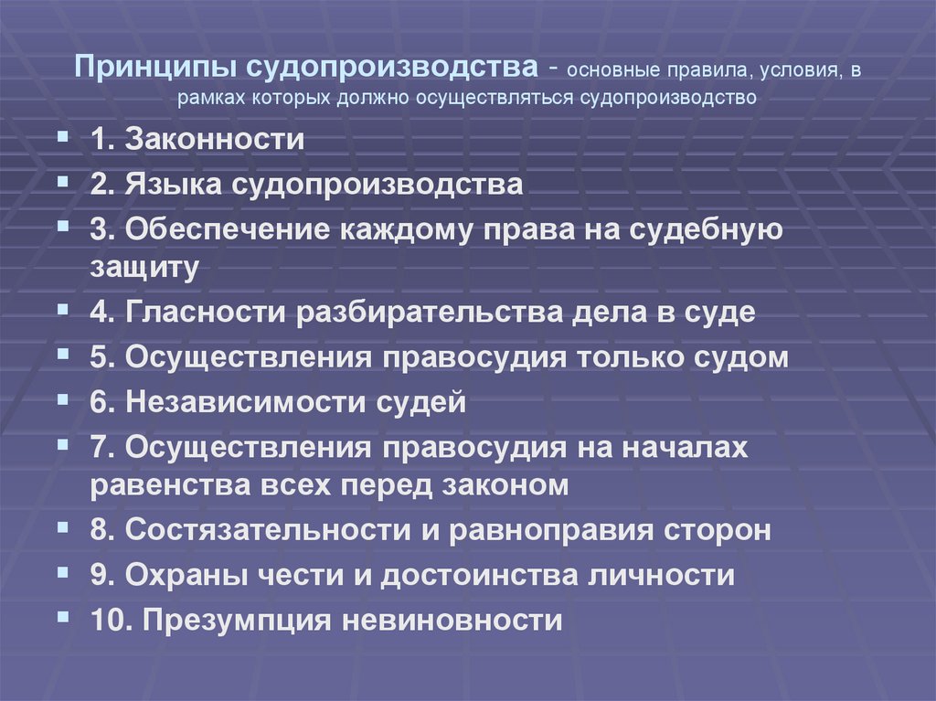 Принципы судопроизводства - основные правила, условия, в рамках которых должно осуществляться судопроизводство