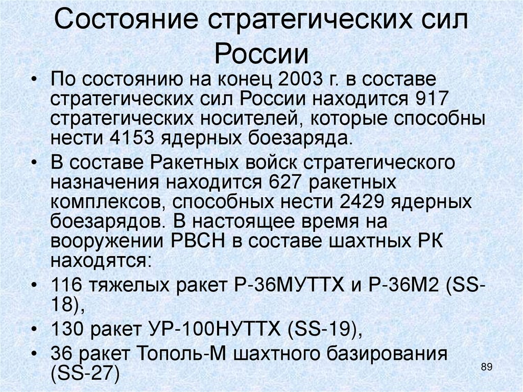 Состояние стратегических сил России
