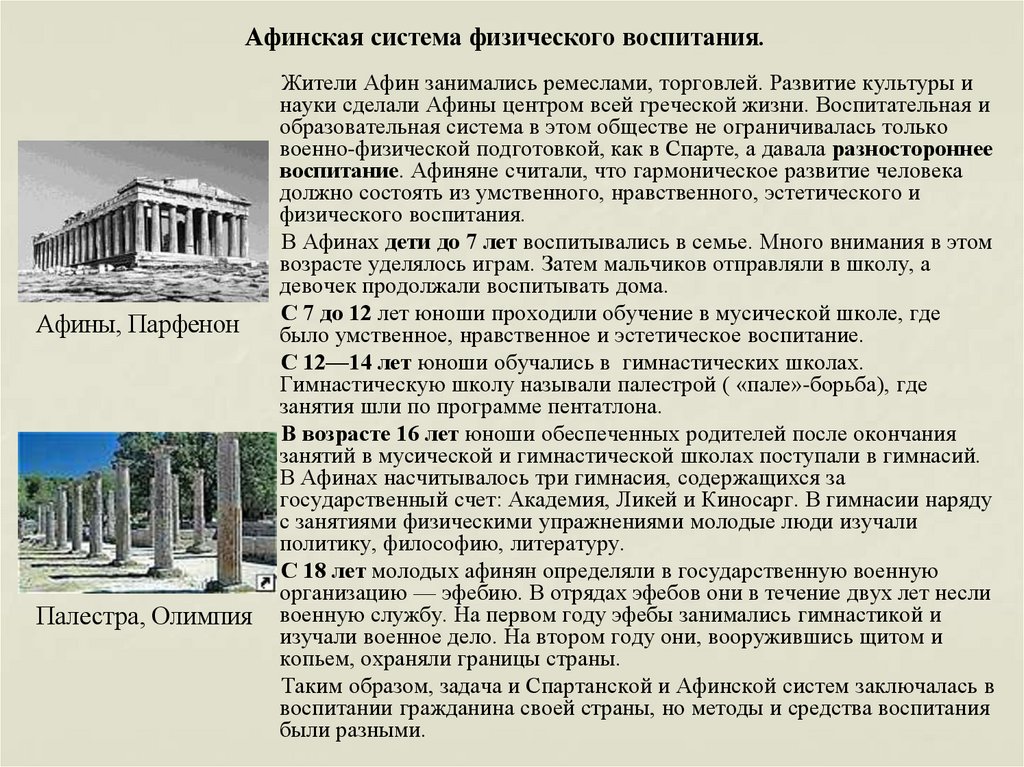 Афинская система физического воспитания.