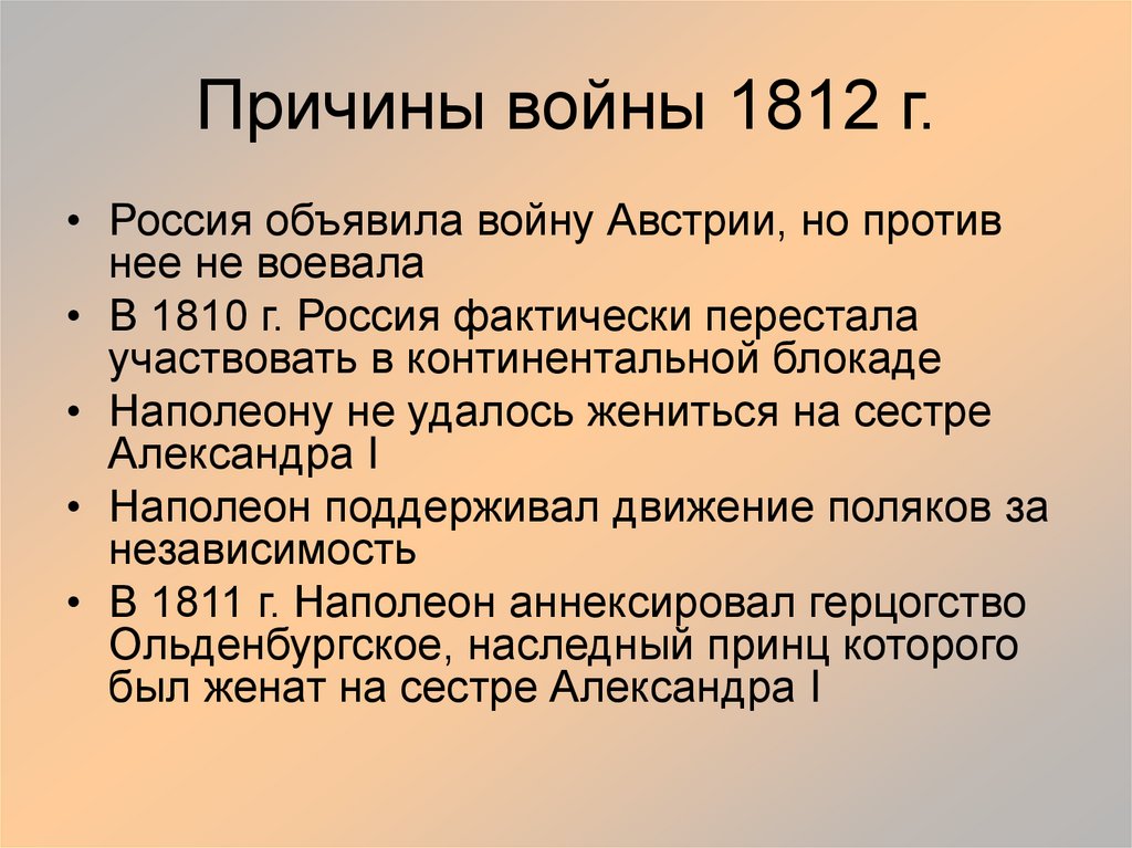 Причины войны 1812 г.
