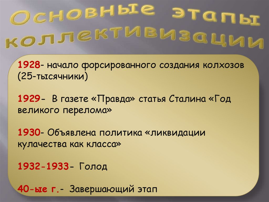 Основные этапы коллективизации