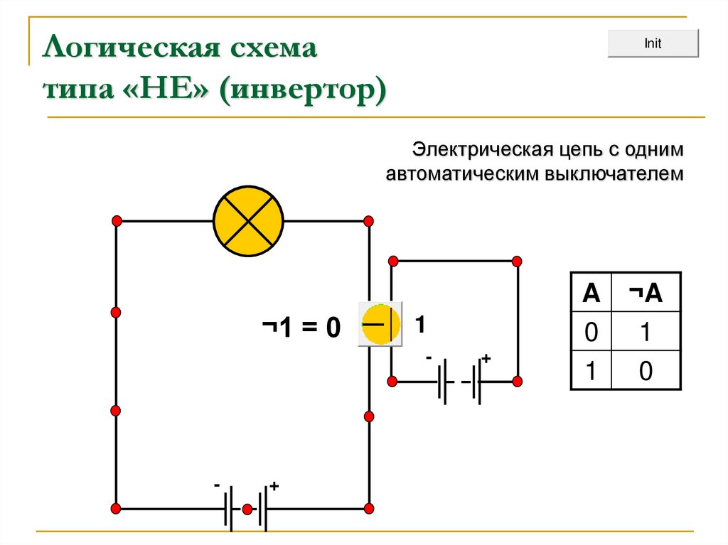 Логическая схема типа «НЕ» (инвертор)