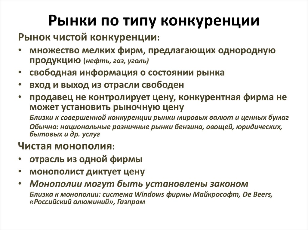 Рынки по типу конкуренции