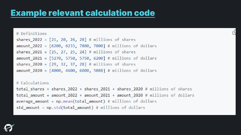 Example relevant calculation code