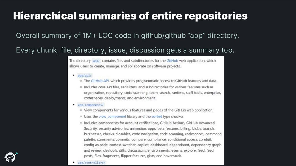 Hierarchical summaries of entire repositories