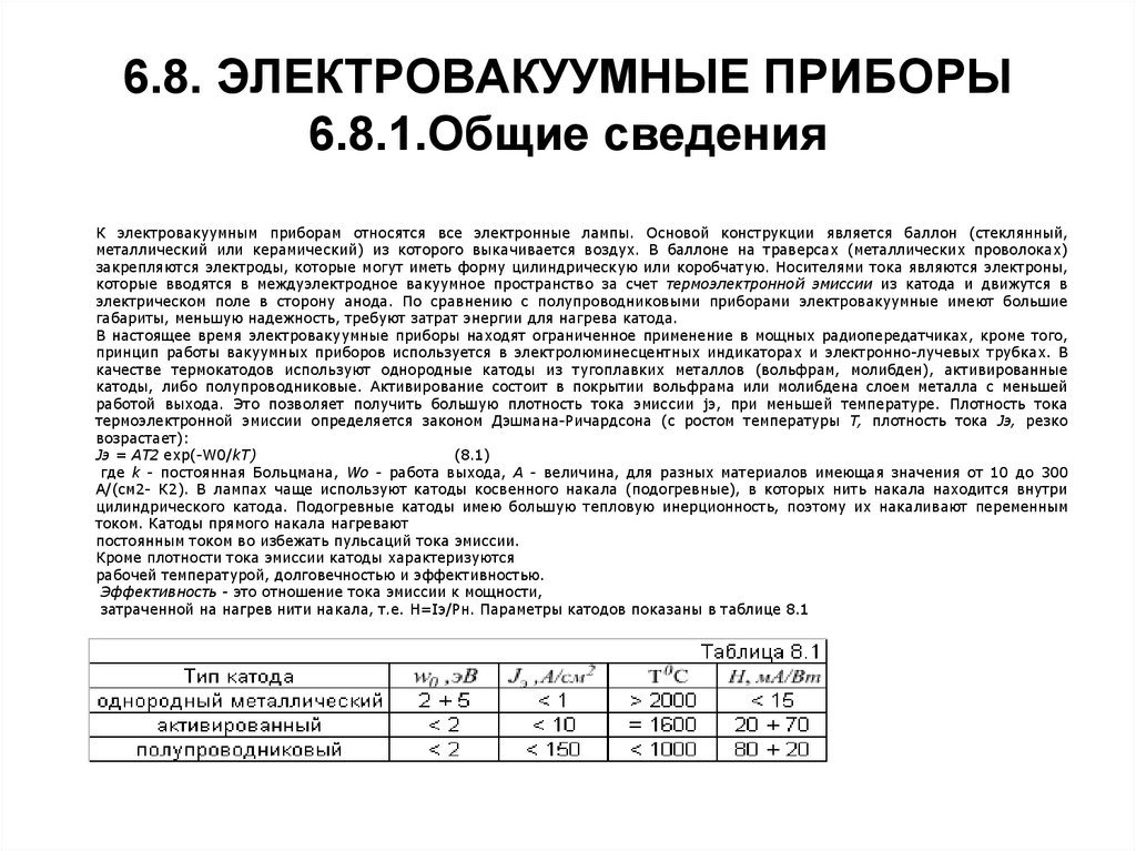 6.8. ЭЛЕКТРОВАКУУМНЫЕ ПРИБОРЫ 6.8.1.Общие сведения