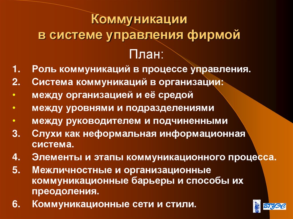 Коммуникации в системе управления фирмой