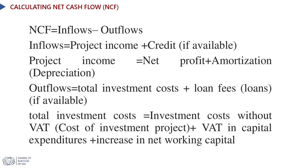 Calculating net cash flow (NCF)