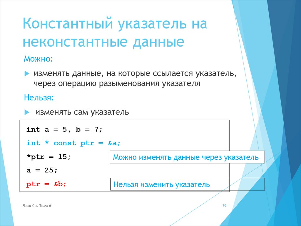 Константный указатель на неконстантные данные