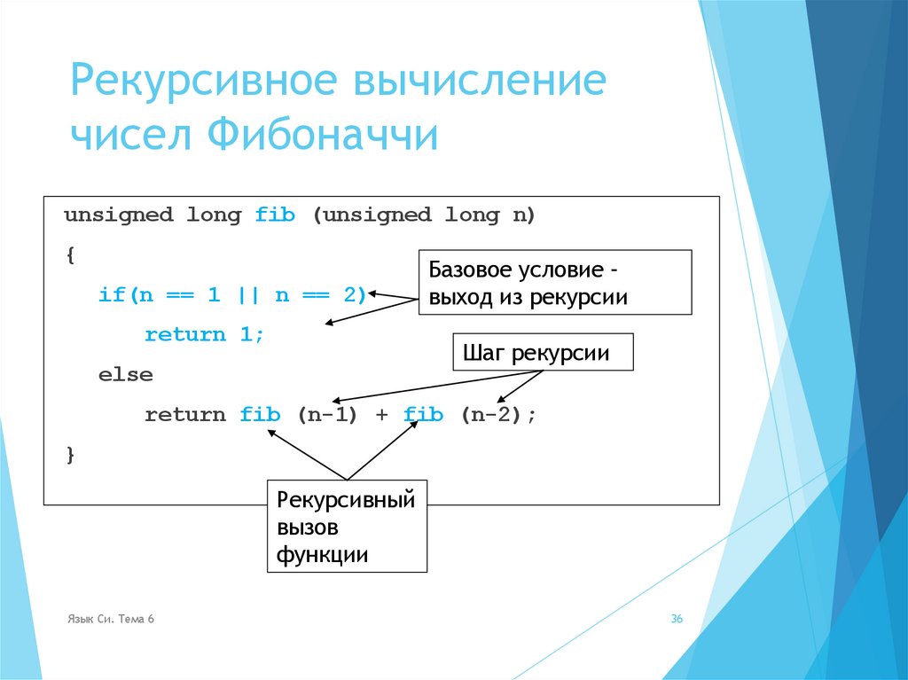 Рекурсивное вычисление чисел Фибоначчи