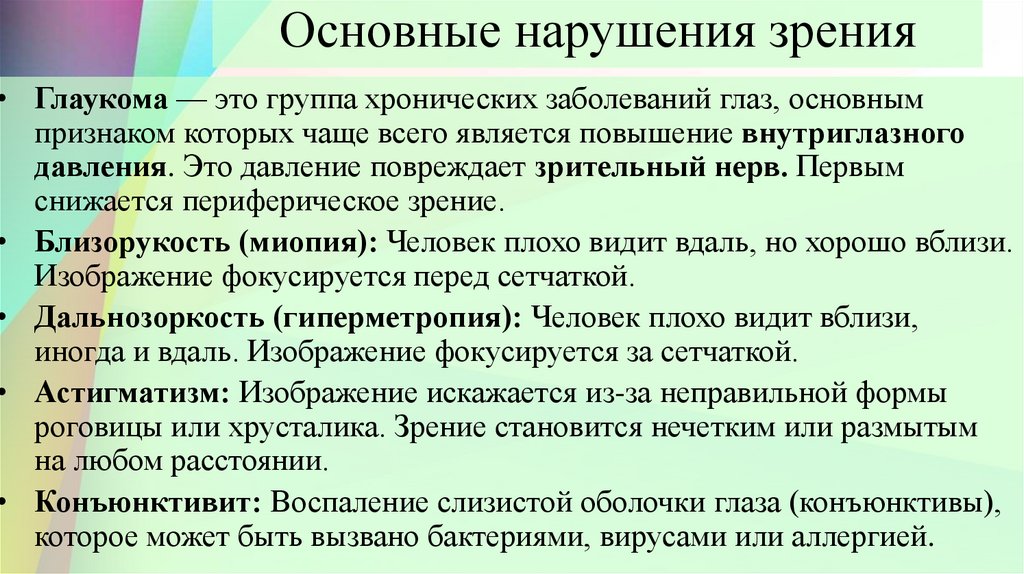 Основные нарушения зрения