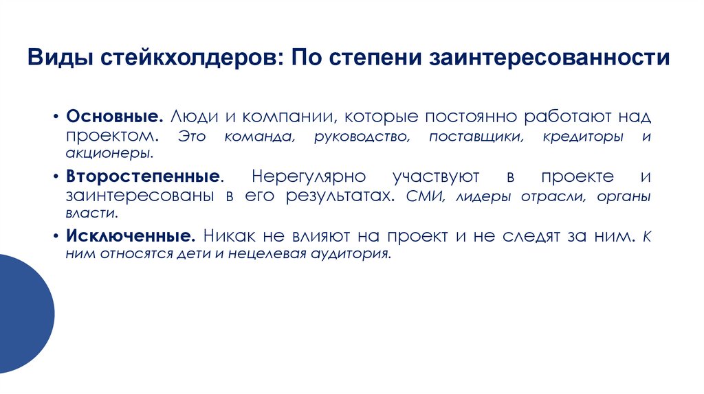 Виды стейкхолдеров: По степени заинтересованности