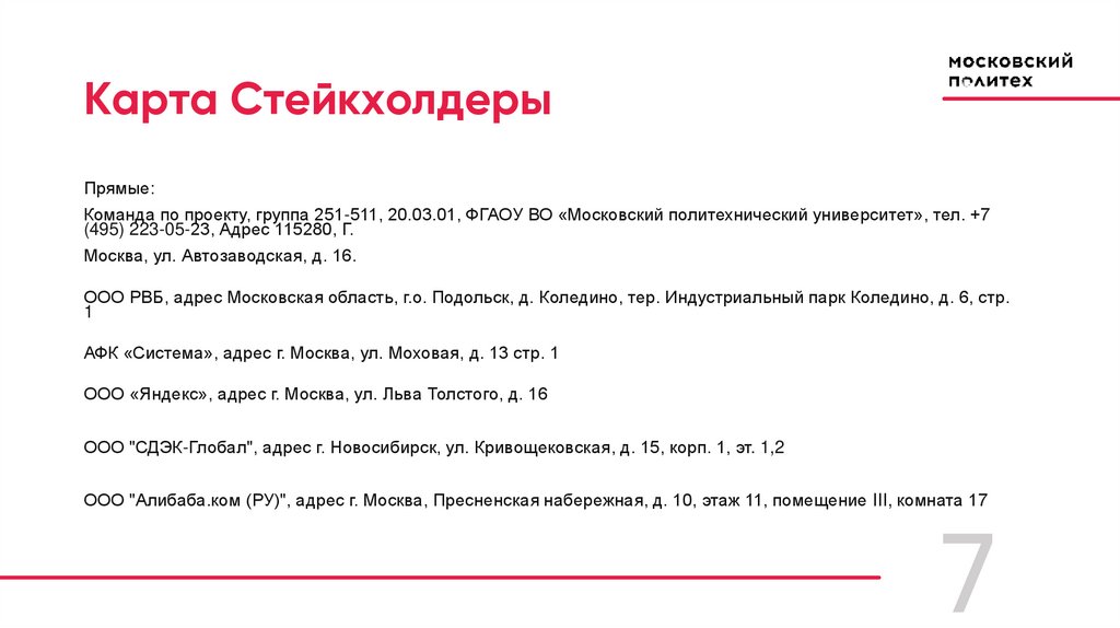 Карта Стейкхолдеры