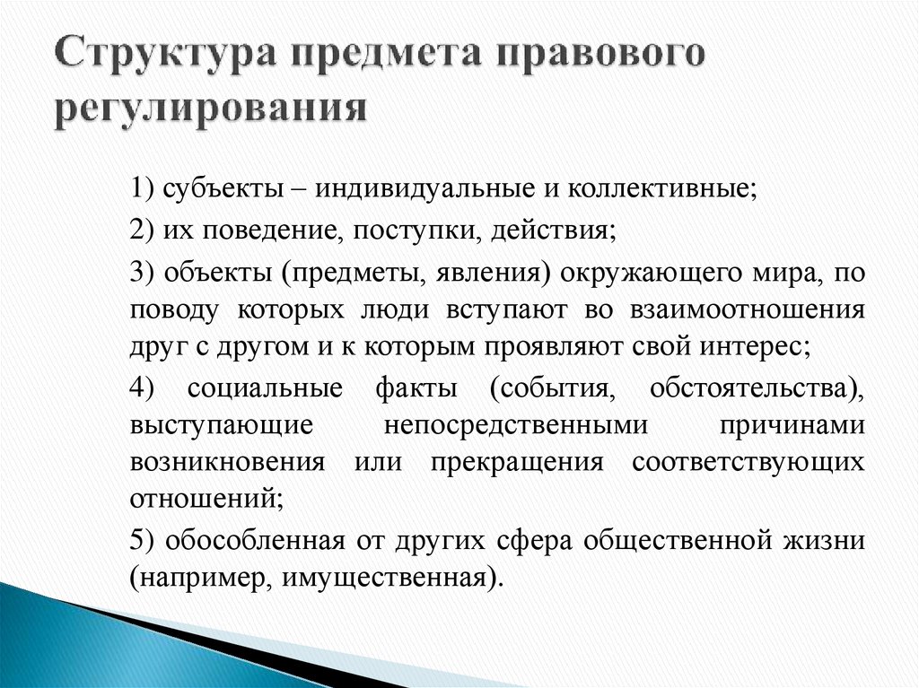 Структура предмета правового регулирования