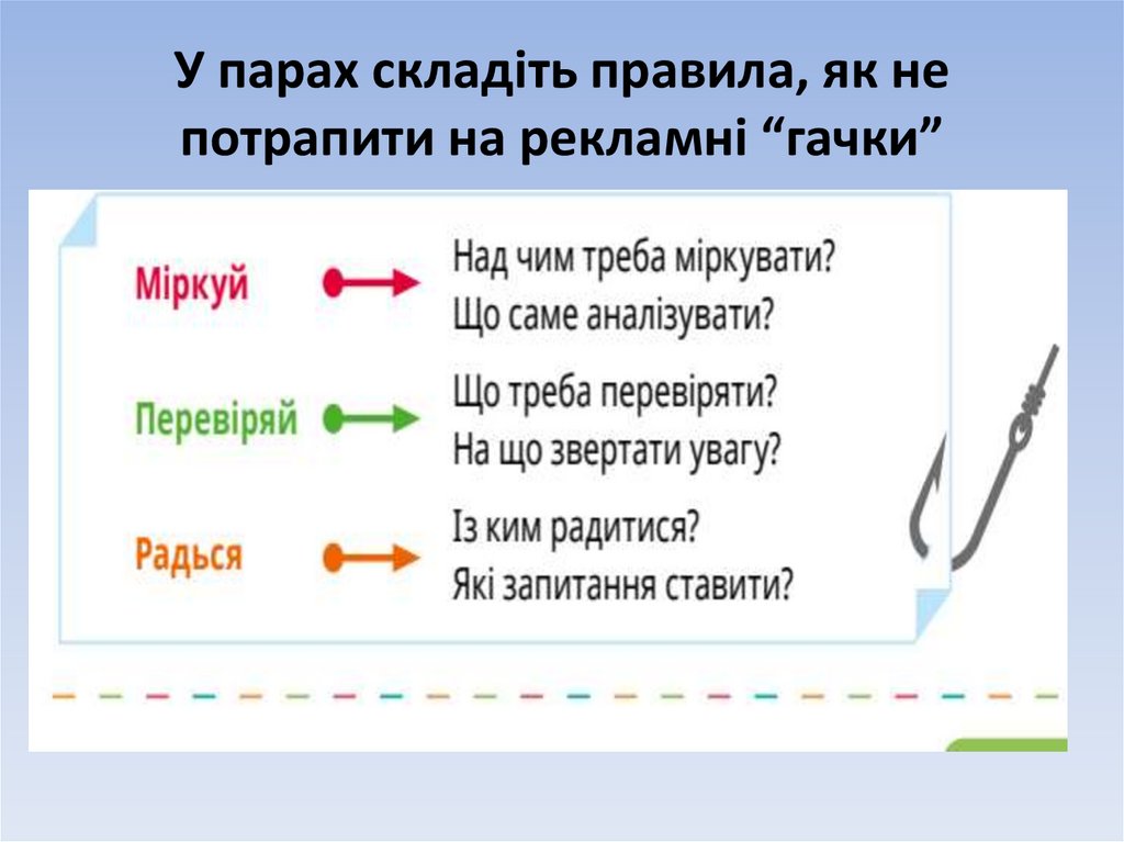 У парах складіть правила, як не потрапити на рекламні “гачки”