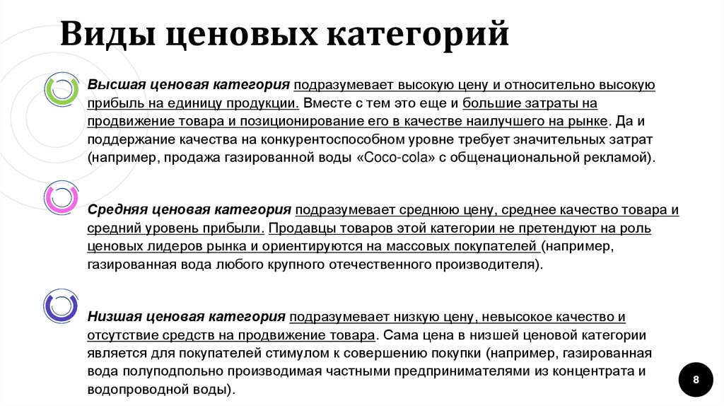 Виды ценовых категорий