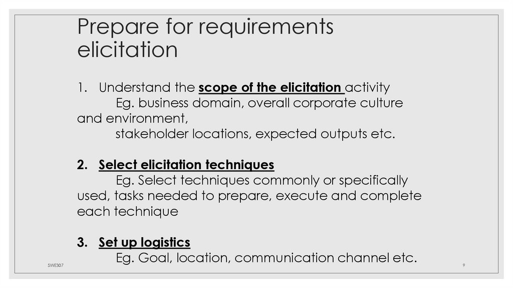 Prepare for requirements elicitation