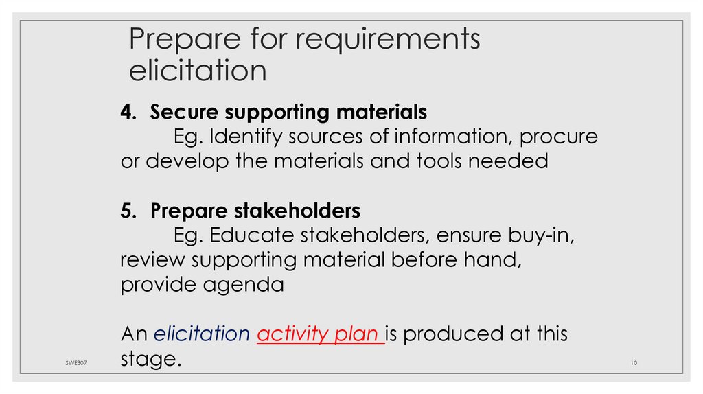 Prepare for requirements elicitation