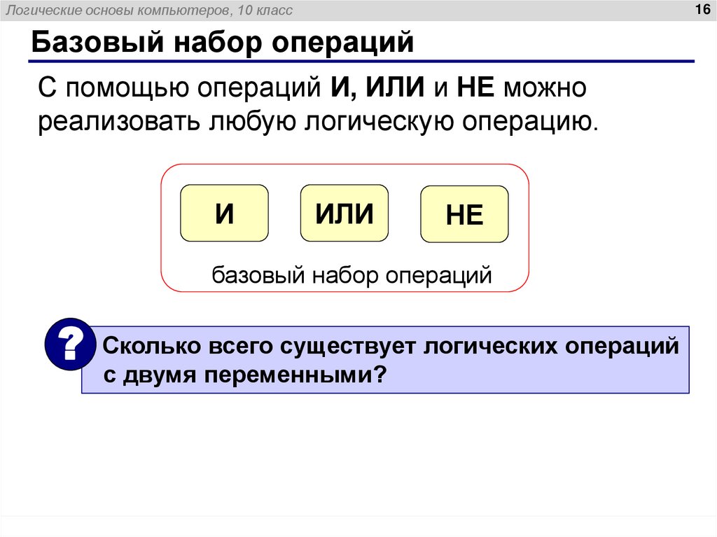 Базовый набор операций