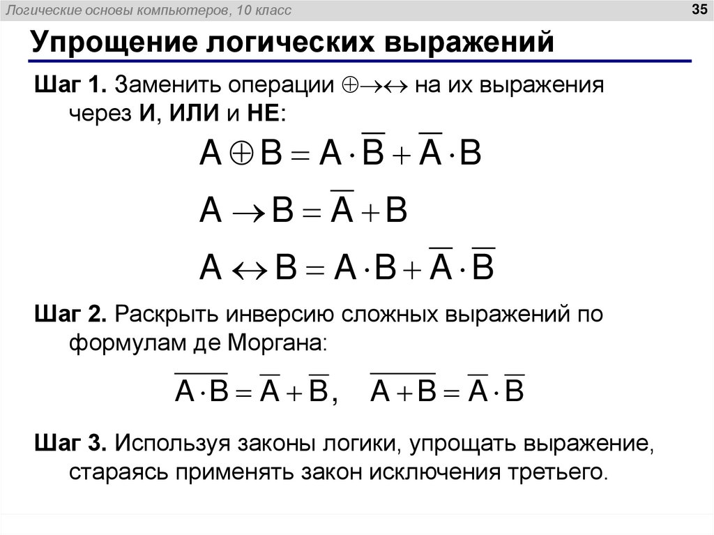 Законы алгебры логики