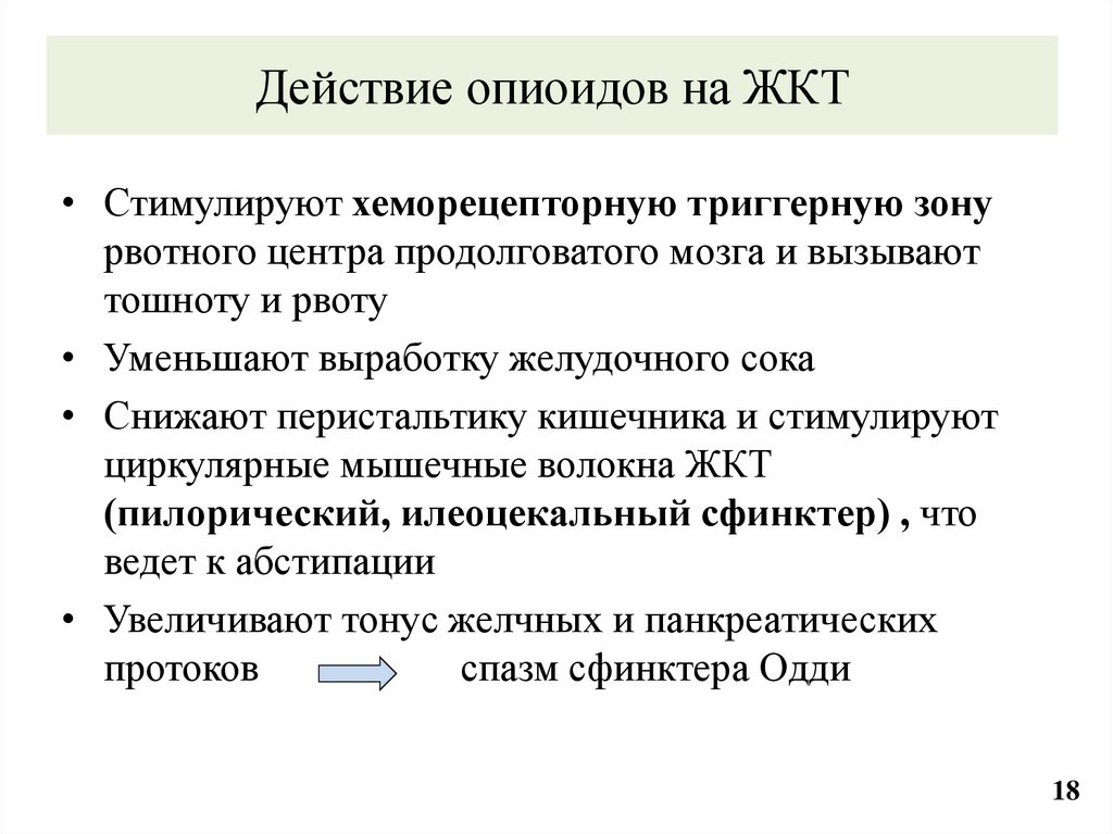 Действие опиоидов на ЖКТ