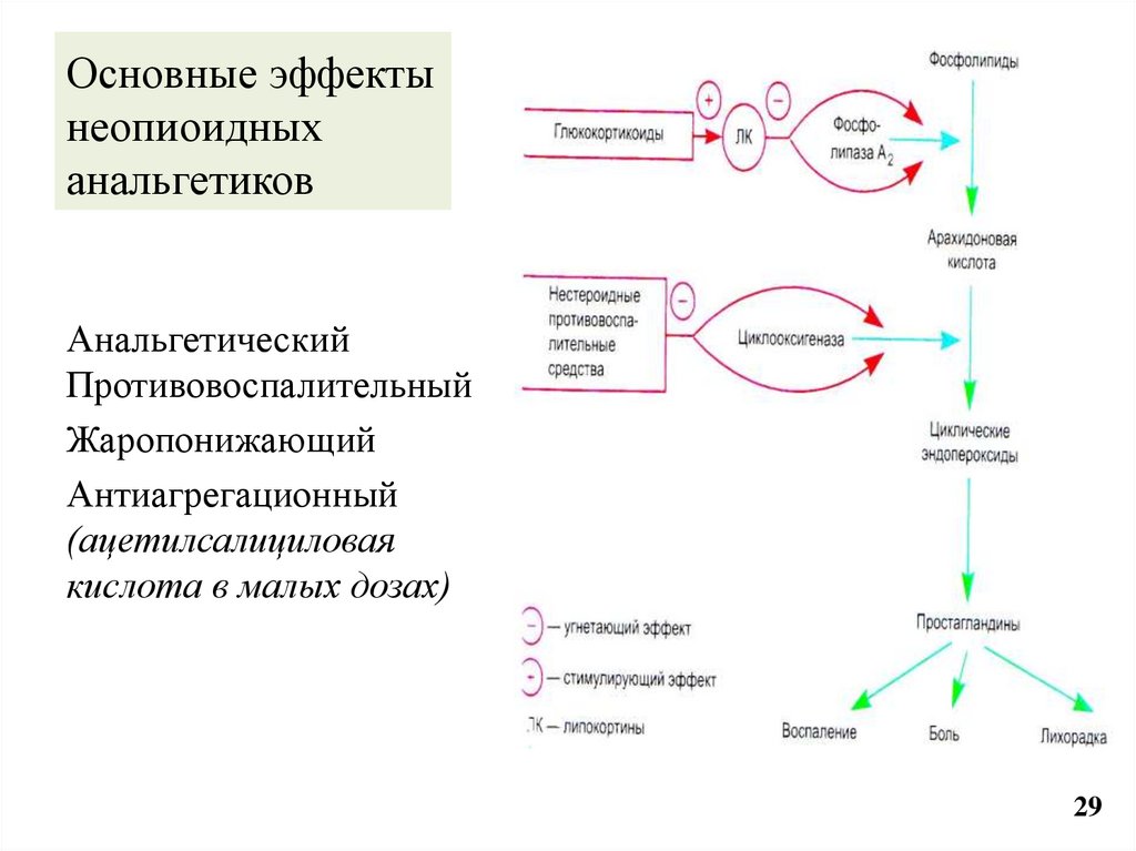 Основные эффекты неопиоидных анальгетиков