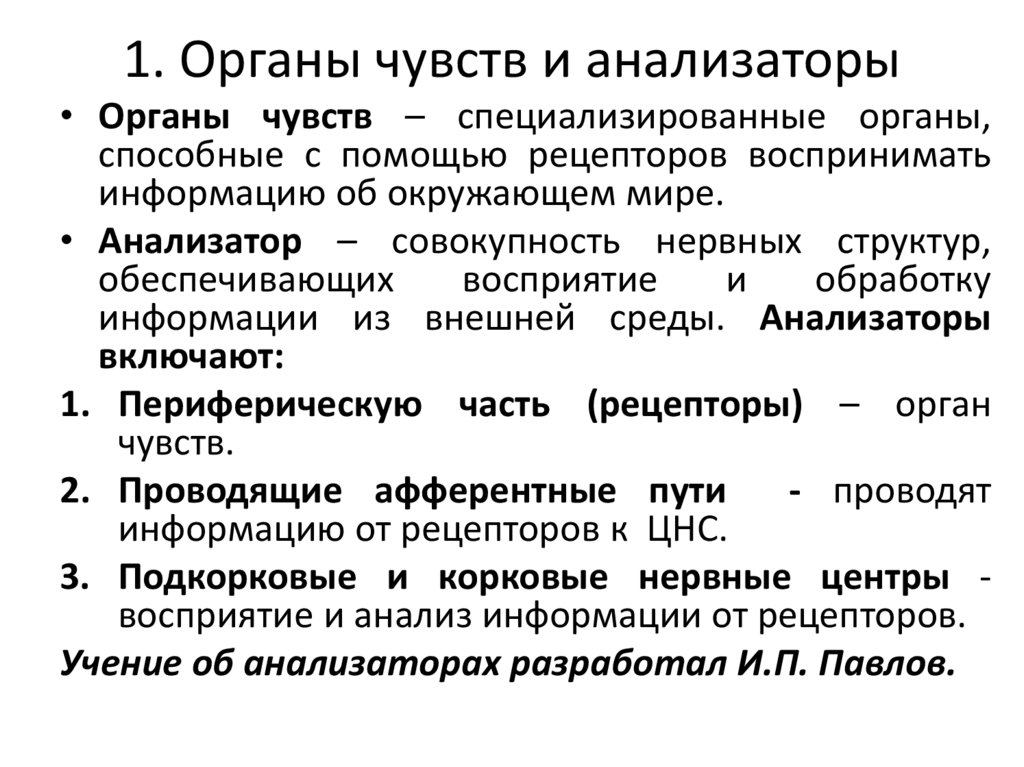 1. Органы чувств и анализаторы