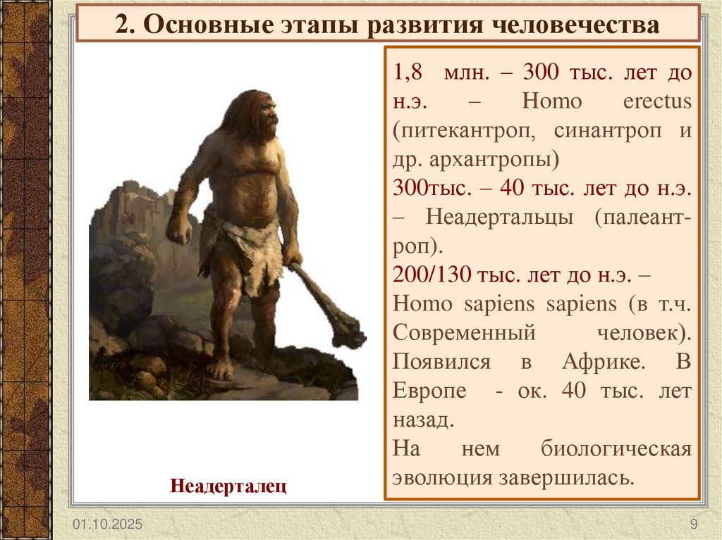 2. Основные этапы развития человечества