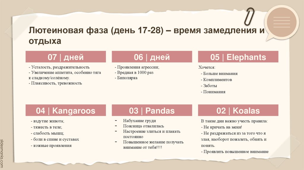 Лютеиновая фаза (день 17-28) – время замедления и отдыха