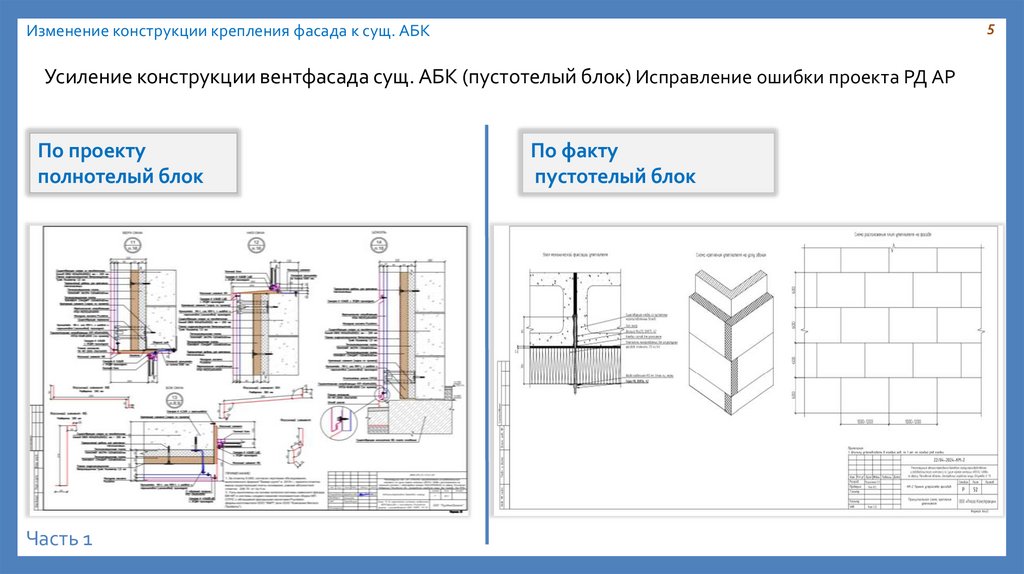 Изменение конструкции крепления фасада к сущ. АБК