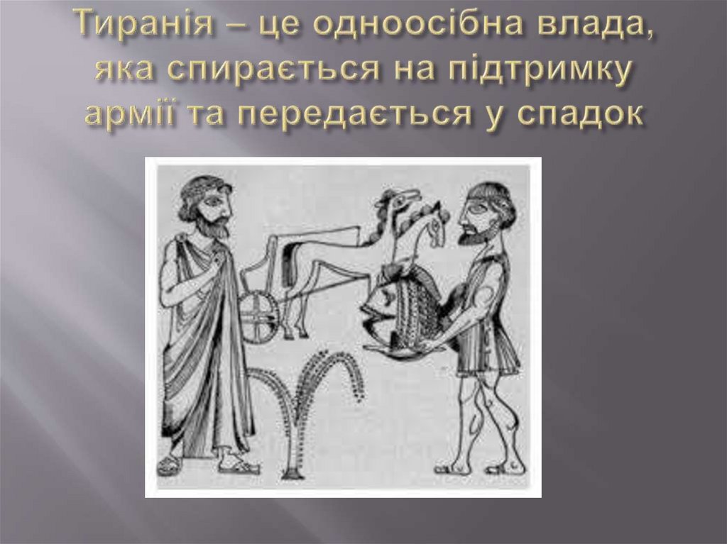 Тиранія – це одноосібна влада, яка спирається на підтримку армії та передається у спадок