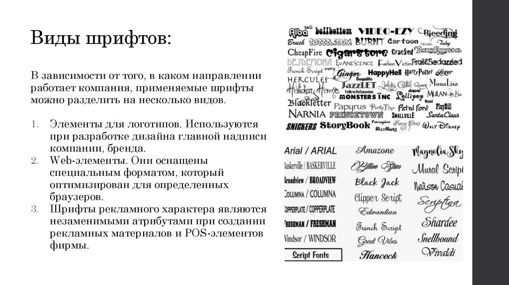 Виды шрифтов: