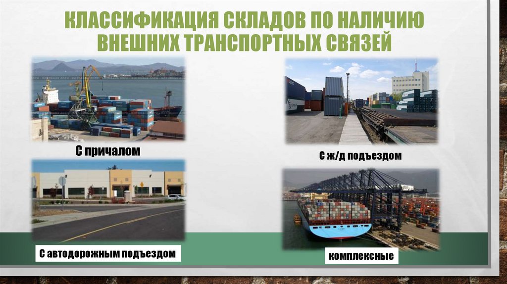 Классификация складов по наличию внешних транспортных связей