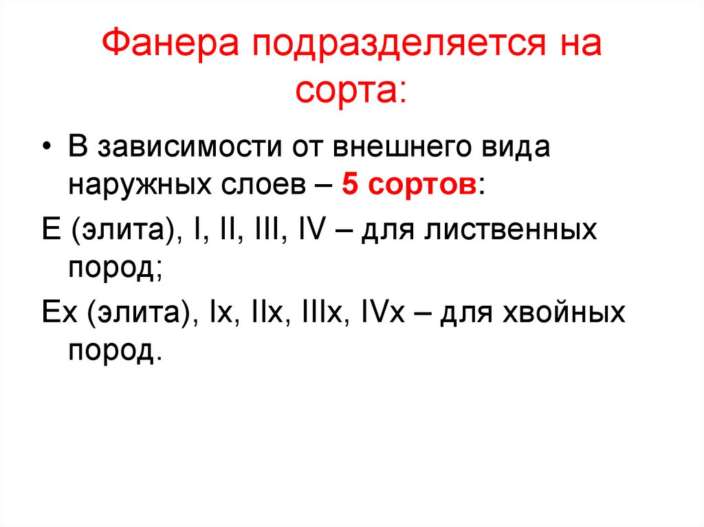 Фанера подразделяется на сорта: