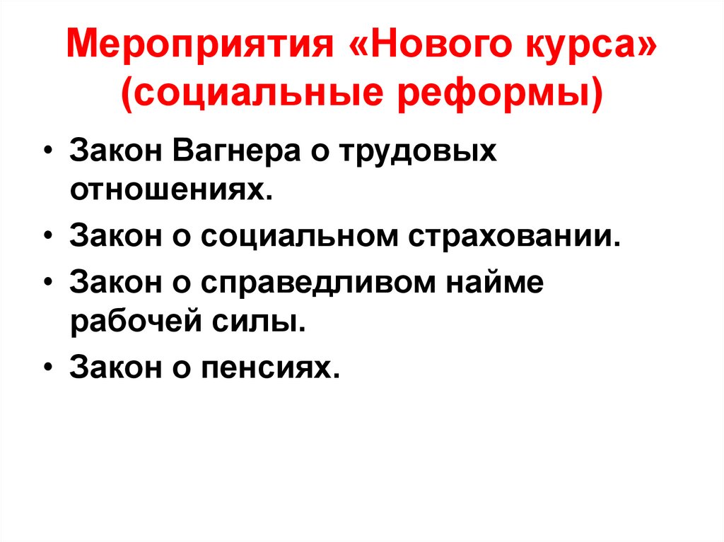 Мероприятия «Нового курса» (социальные реформы)