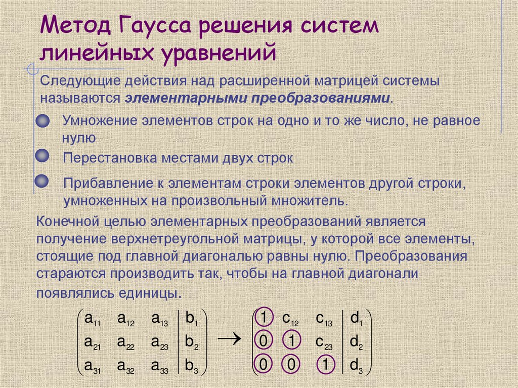 Метод Гаусса решения систем линейных уравнений