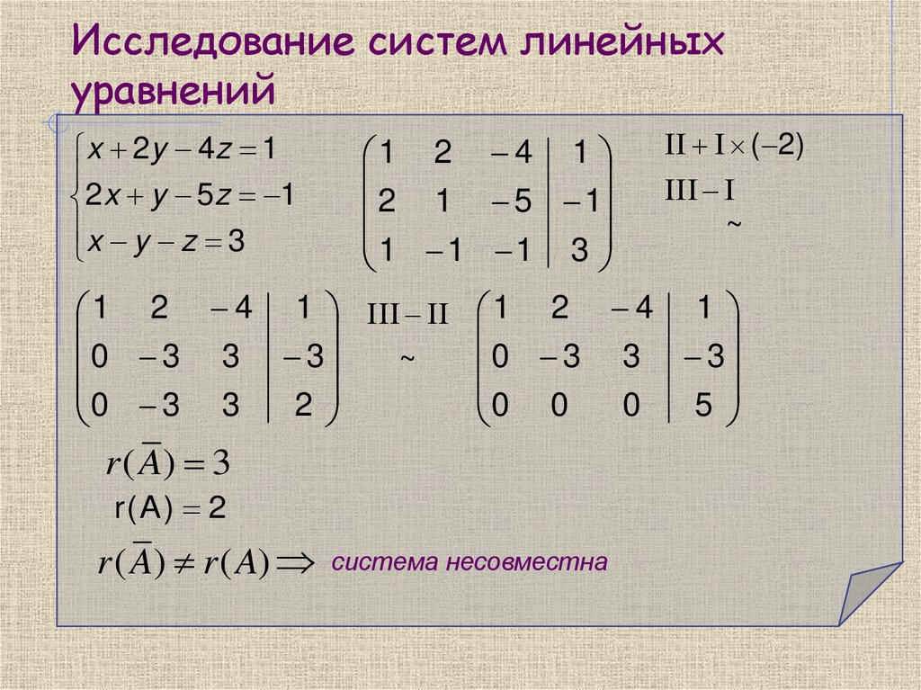 Исследование систем линейных уравнений