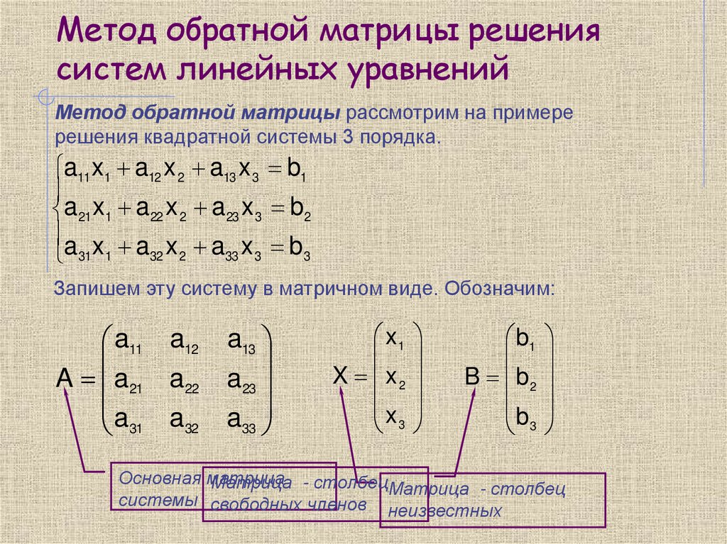 Метод обратной матрицы решения систем линейных уравнений