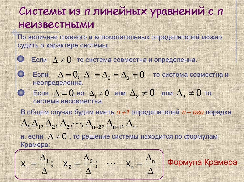 Системы из n линейных уравнений с n неизвестными