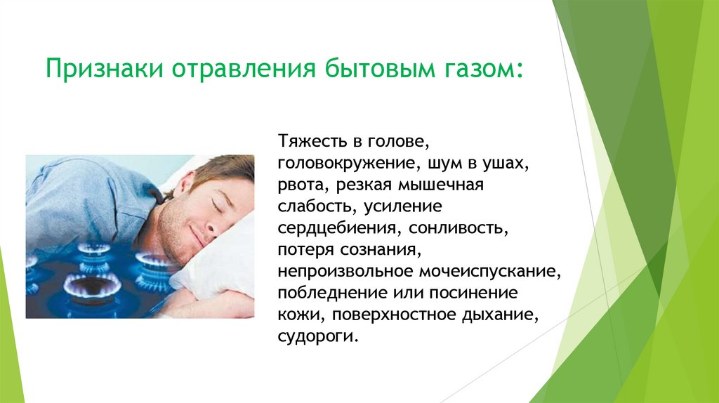 Признаки отравления бытовым газом: