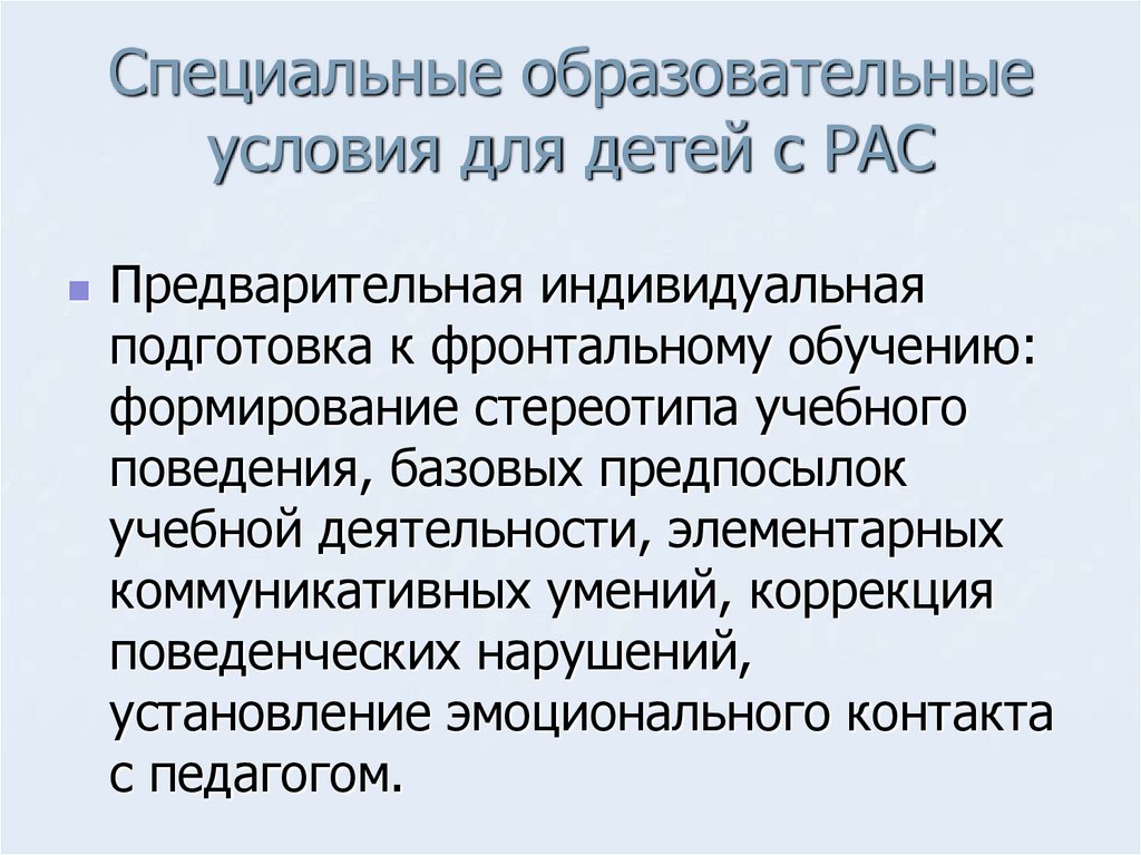 Специальные образовательные условия для детей с РАС