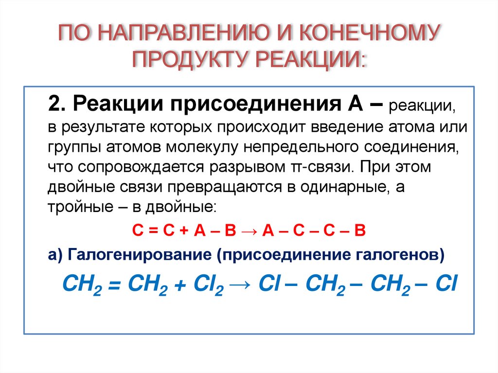ПО НАПРАВЛЕНИЮ И КОНЕЧНОМУ ПРОДУКТУ РЕАКЦИИ: