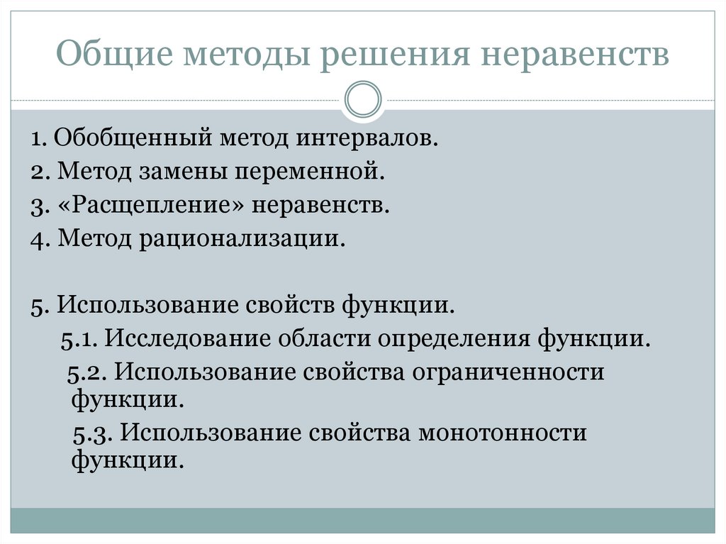 Общие методы решения неравенств