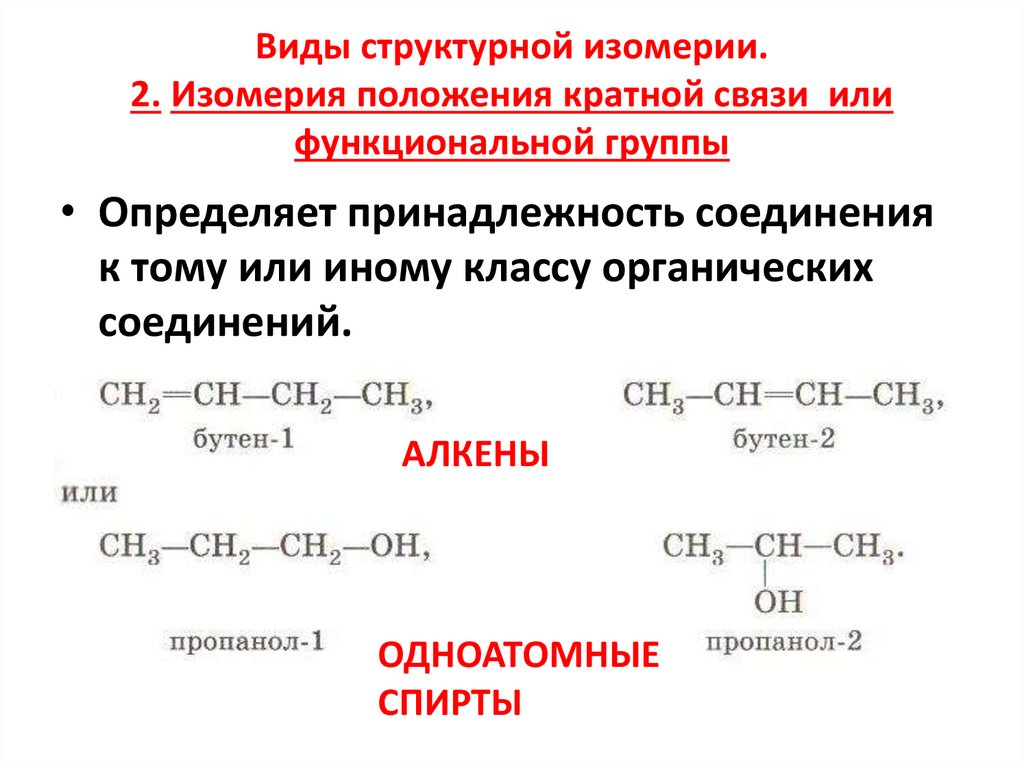 Виды структурной изомерии. 2. Изомерия положения кратной связи или функциональной группы