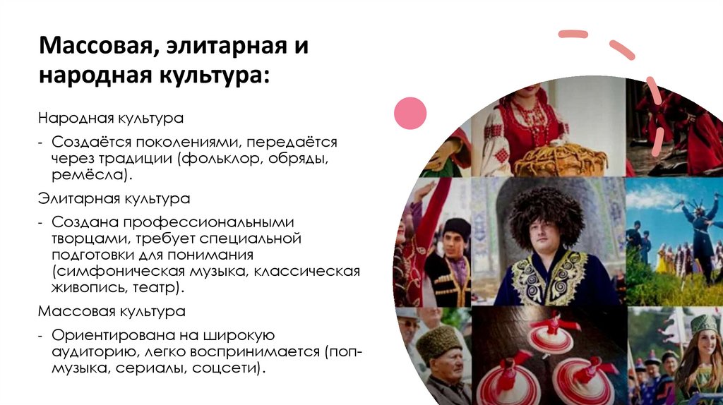 Массовая, элитарная и народная культура: