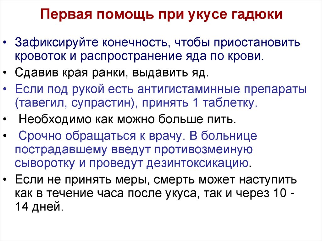 Первая помощь при укусе гадюки